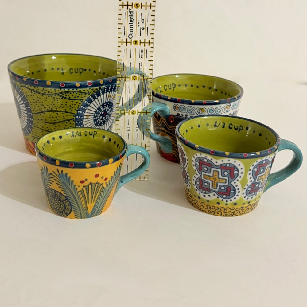 ANTHROPOLOGIE Austin Flora Measuring Cups Ceramic Handled Colorful Set of 4 - Picture 10 of 11